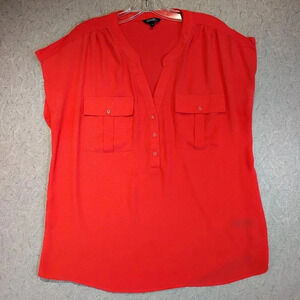 Women's George Plus Hot Salmon Sleeveless  V-Neck Semi-Button Blouse in Size 1X